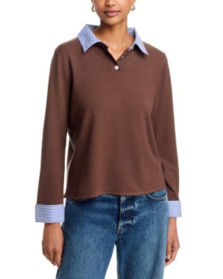 Layered Look Shirt Trim Sweater