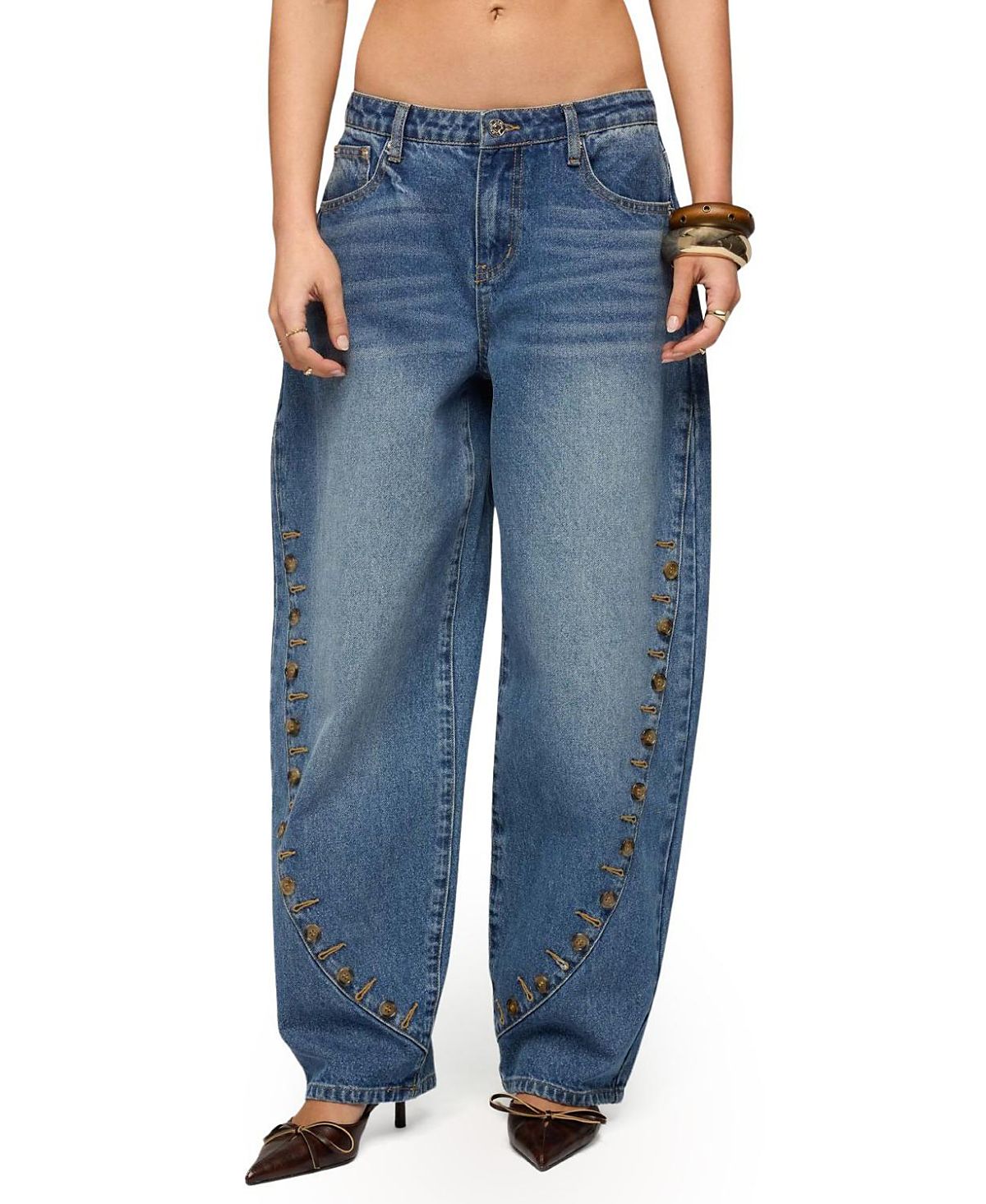 Edikted Button Stitch Low Rise Barrel Jeans