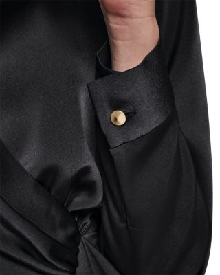 Satin Side-Ruched Cascade Ruffle Midi Dress - thumbnail 7