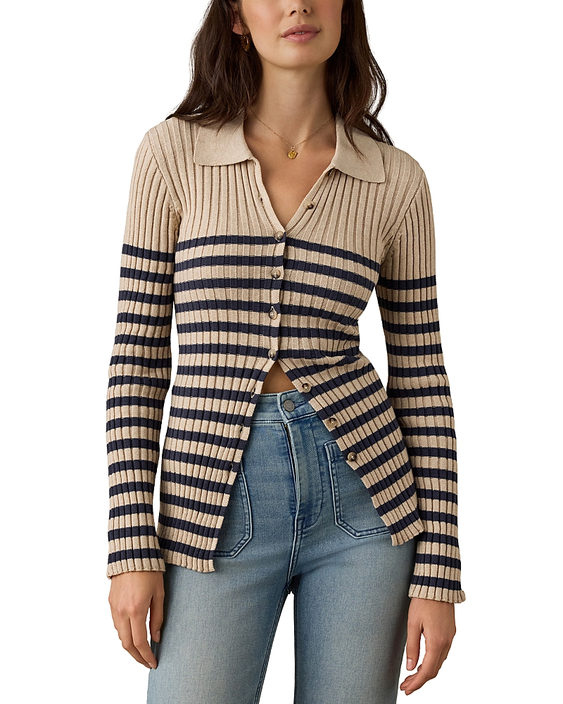 Faherty Sunwashed Cotton Ribbed Cardigan In Salted Navy Stripe