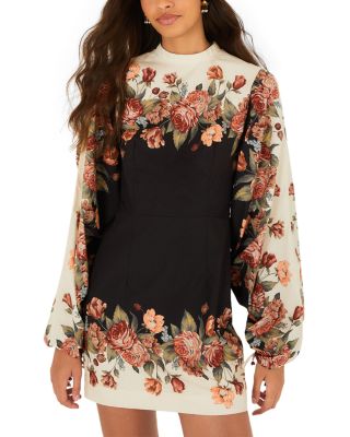 Blouson Sleeve Mock Neck Mini Dress