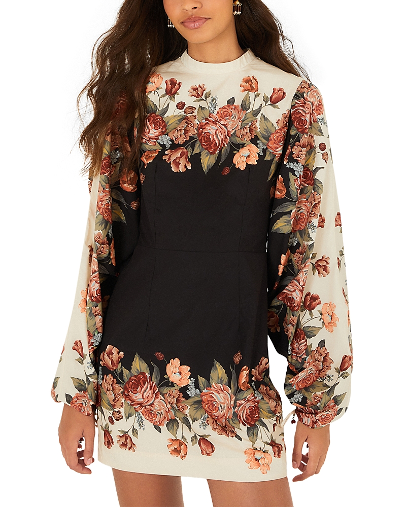 Farm Rio Blouson Sleeve Mock Neck Mini Dress