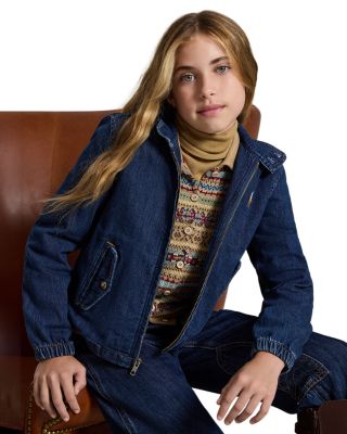 Girls' Indigo Denim Mock Neck Jacket - Big Kid
