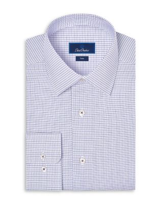 Trim Fit Micro Check Cotton Blend Dress Shirt