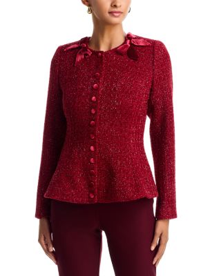 Tweed Peplum Hem Velvet Bow Jacket - Exclusive