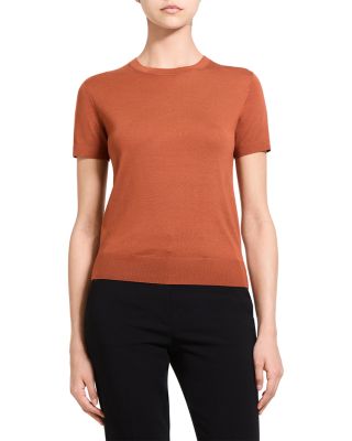 Theory Lightweight Wool Short Sleeve Top In Umber