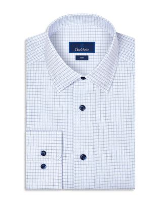 Trim Fit Cotton Blend Twill Check Dress Shirt