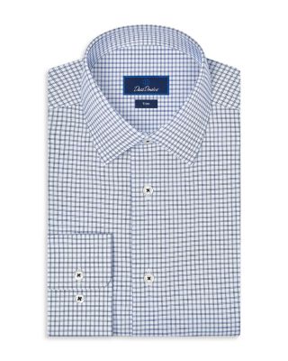 Trim Fit Cotton Blend Check Dress Shirt