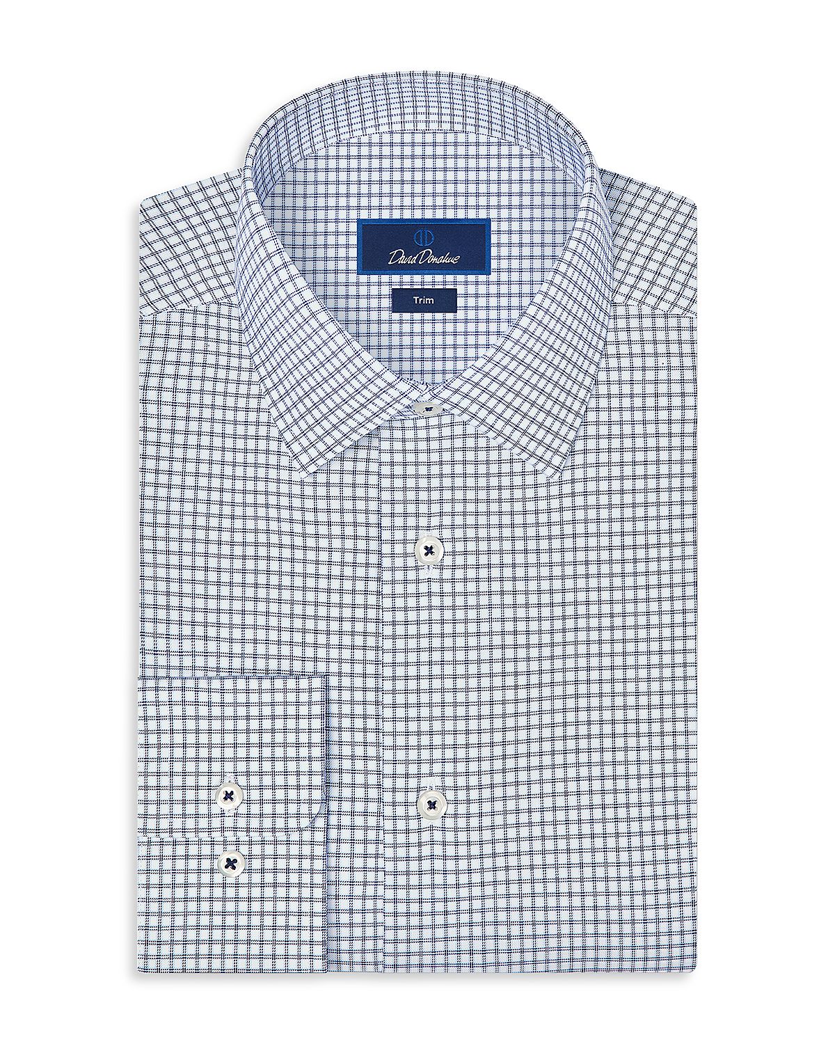 David Donahue Trim Fit Cotton Blend Check Dress Shirt