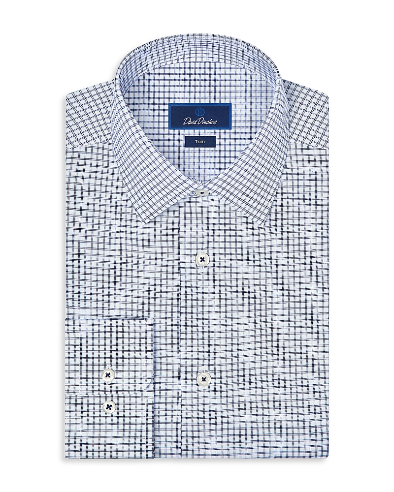 David Donahue Trim Fit Cotton Blend Check Dress Shirt