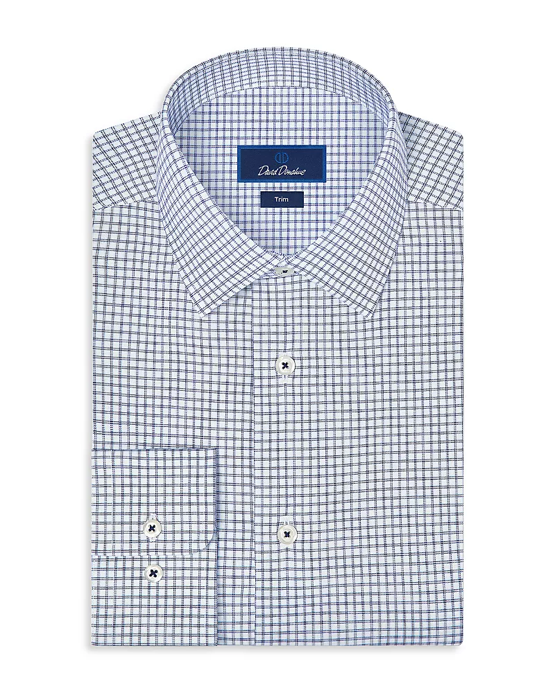 David Donahue Trim Fit Cotton Blend Check Dress Shirt