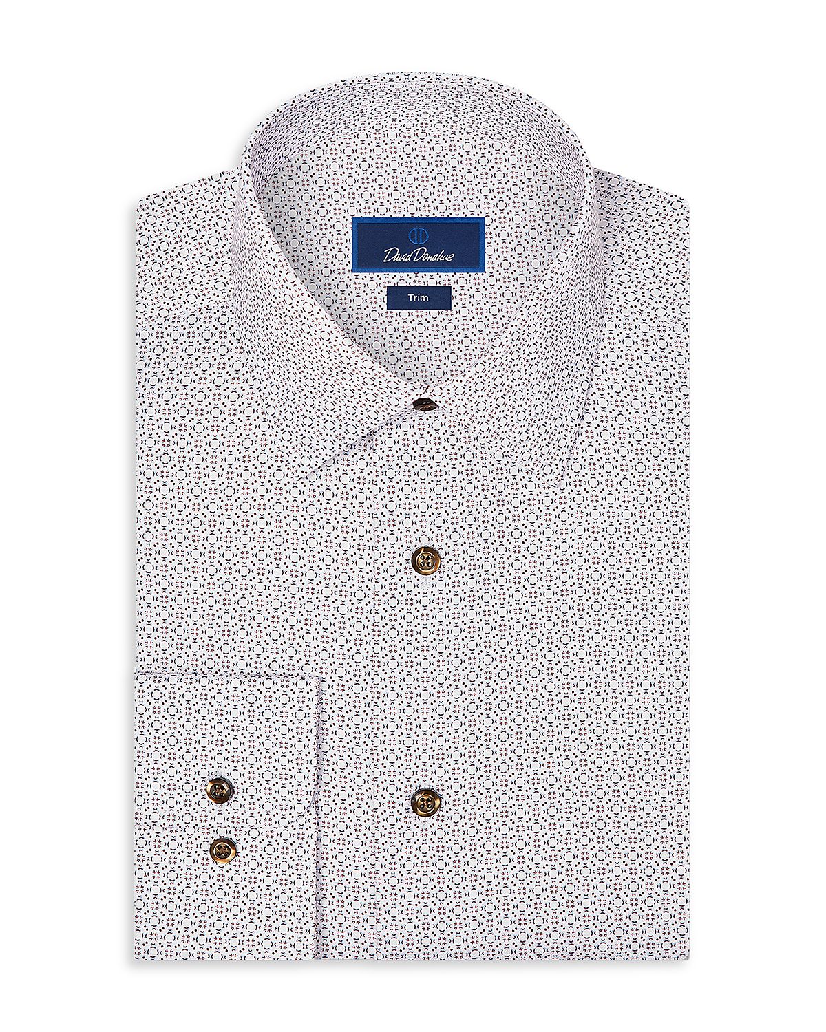 David Donahue Trim Fit Geometric Print Cotton Dress Shirt