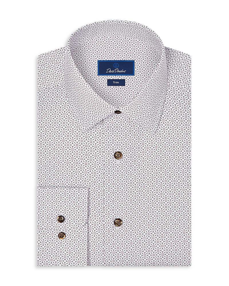 David Donahue Trim Fit Geometric Print Cotton Dress Shirt
