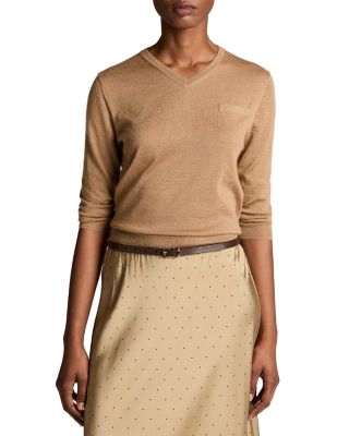 Cashmere Silk 3/4 Sleeve V Neck Top
