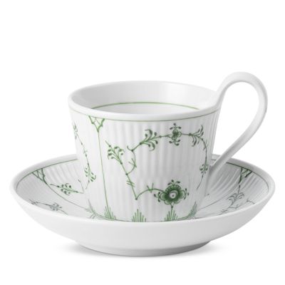 Green Fluted Plain High Handle Cup & Saucer