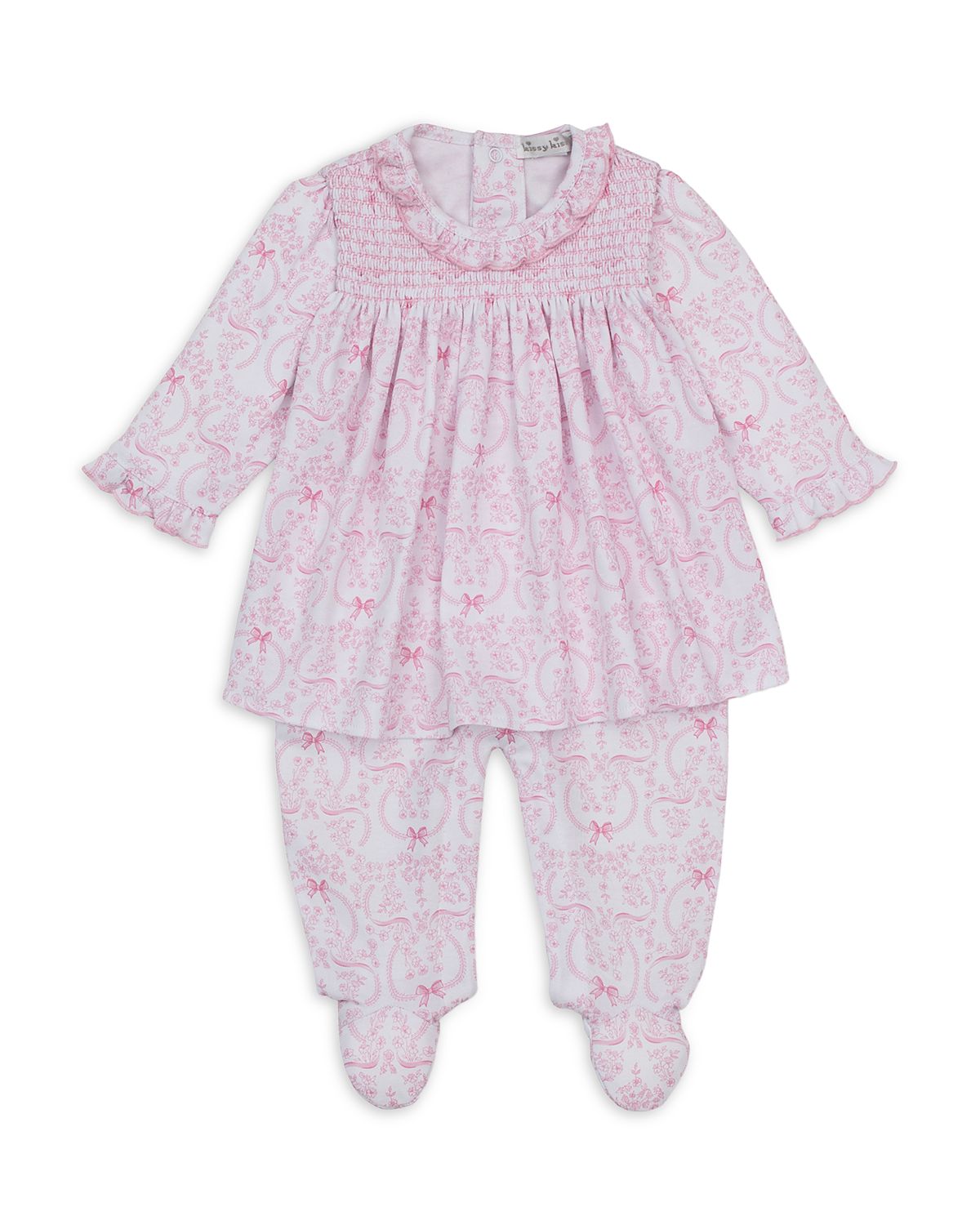 Kissy Kissy Girls' Bows Print Smocked Footie Dress - Baby