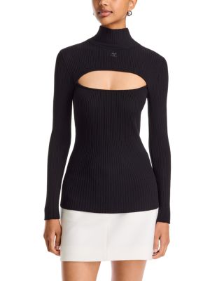 Rib Knit Slash Mock Neck Sweater