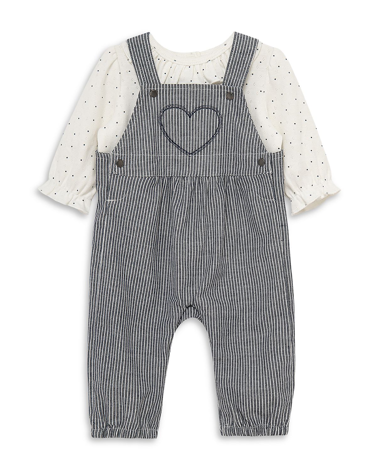 Little Me Girls' Top & Striped Heart Overalls Set - Baby