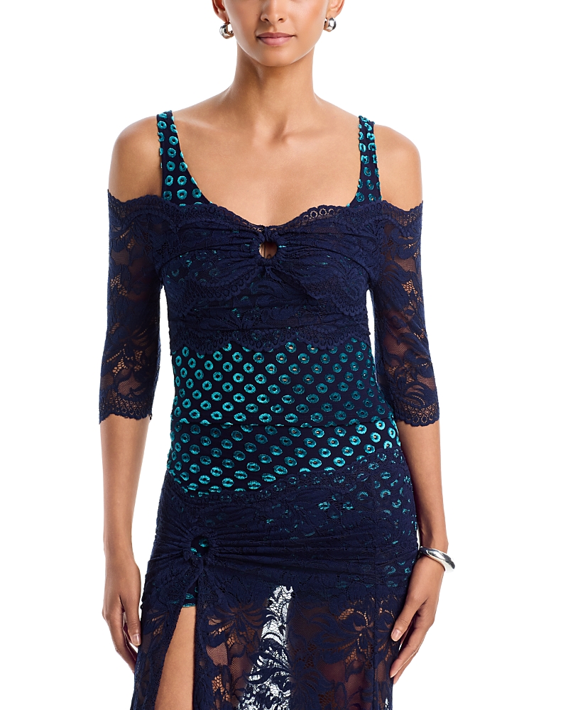 Rabanne Off Shoulder Mixed Media Top
