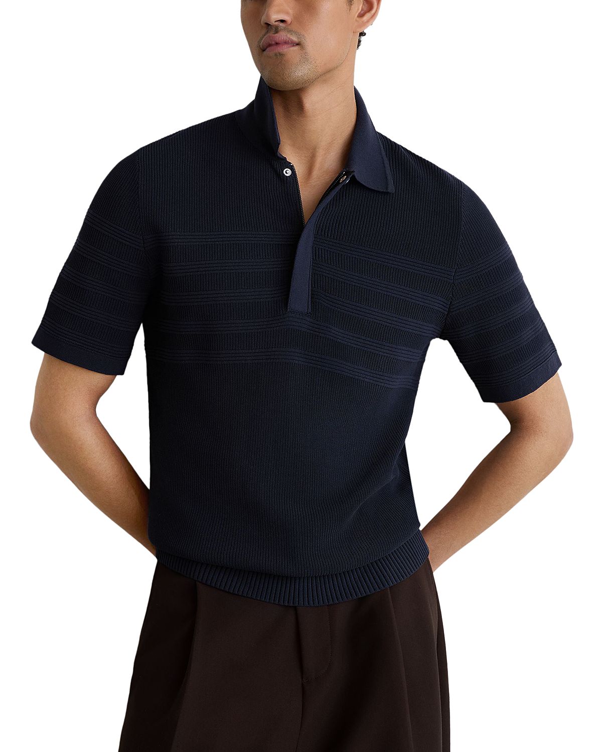 Reiss Falklands Slim Fit Concealed Half Zip Polo Shirt
