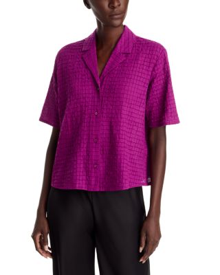 Eileen Fisher Cotton Stretch Notched Collar Short Sleeve Shirt