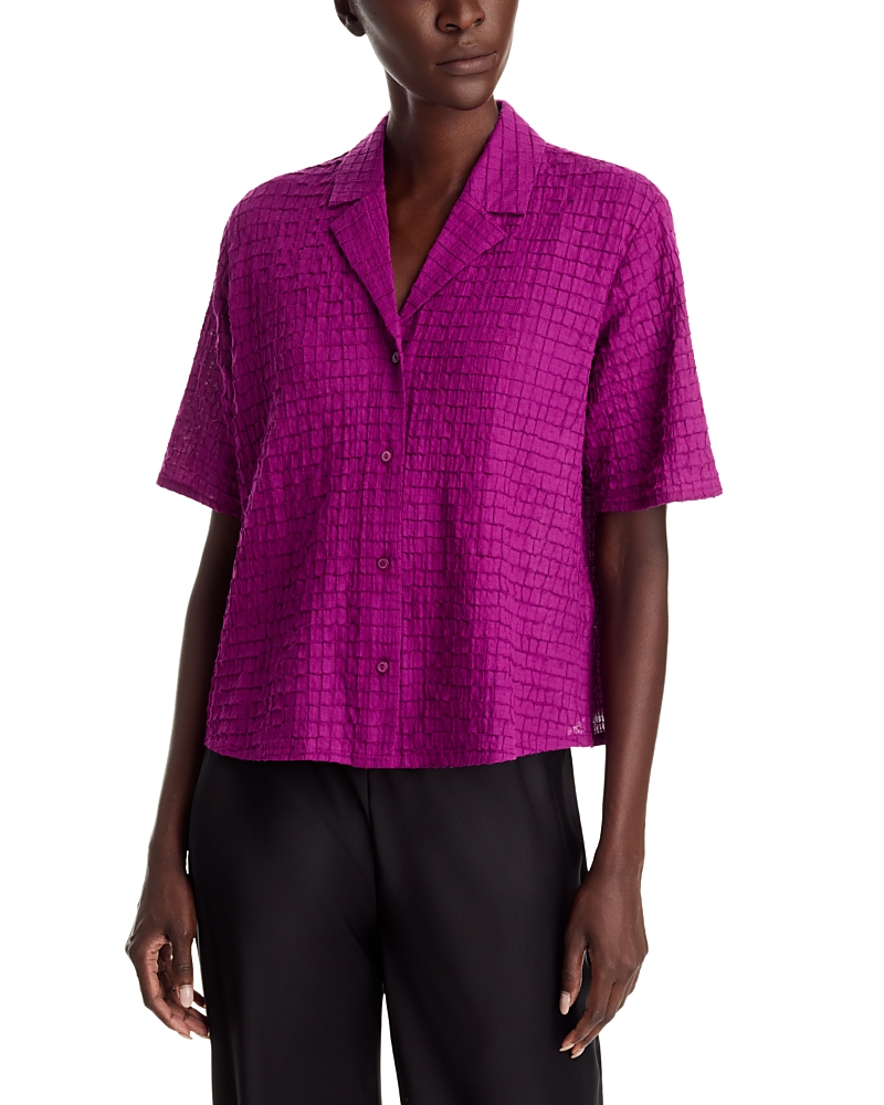 Eileen Fisher Cotton Stretch Notched Collar Short Sleeve Shirt