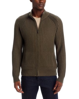 Ribbed Wool Blend Zip Sweater