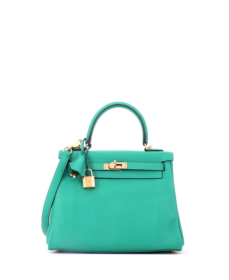 Pre-Owned HERMES Kelly 25 Handbag Green Swift with Gold Hardware
