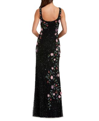 Petite Floral Beaded Scoop Neck Sleeveless Gown