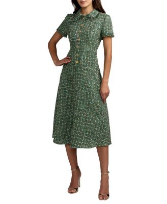  Boucle Short Sleeve Button Up Midi Dress