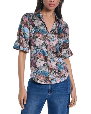Brocade Print Collared Top