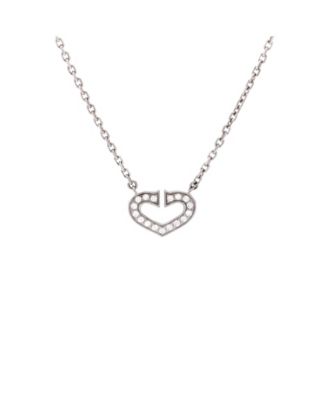  C Heart de Cartier Pendant Necklace 18K White Gold with Pave Diamonds, 15.5"