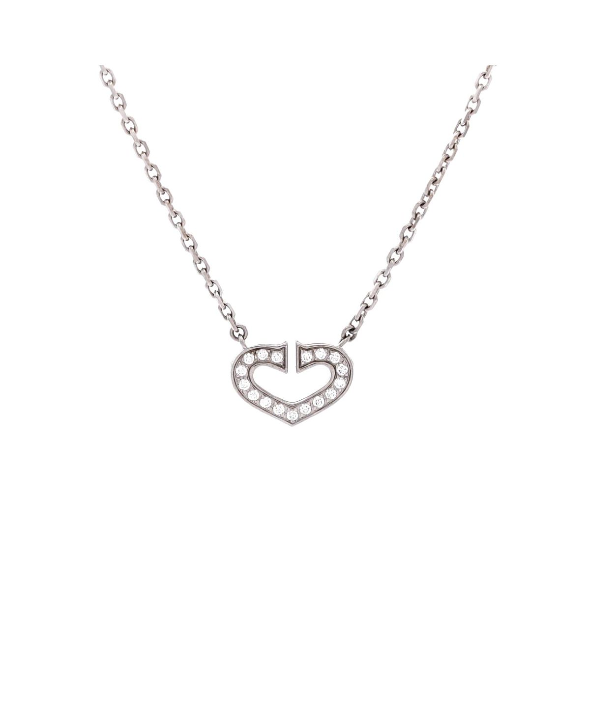 Pre-Owned Cartier C Heart de Cartier Pendant Necklace 18K White Gold with Pave Diamonds