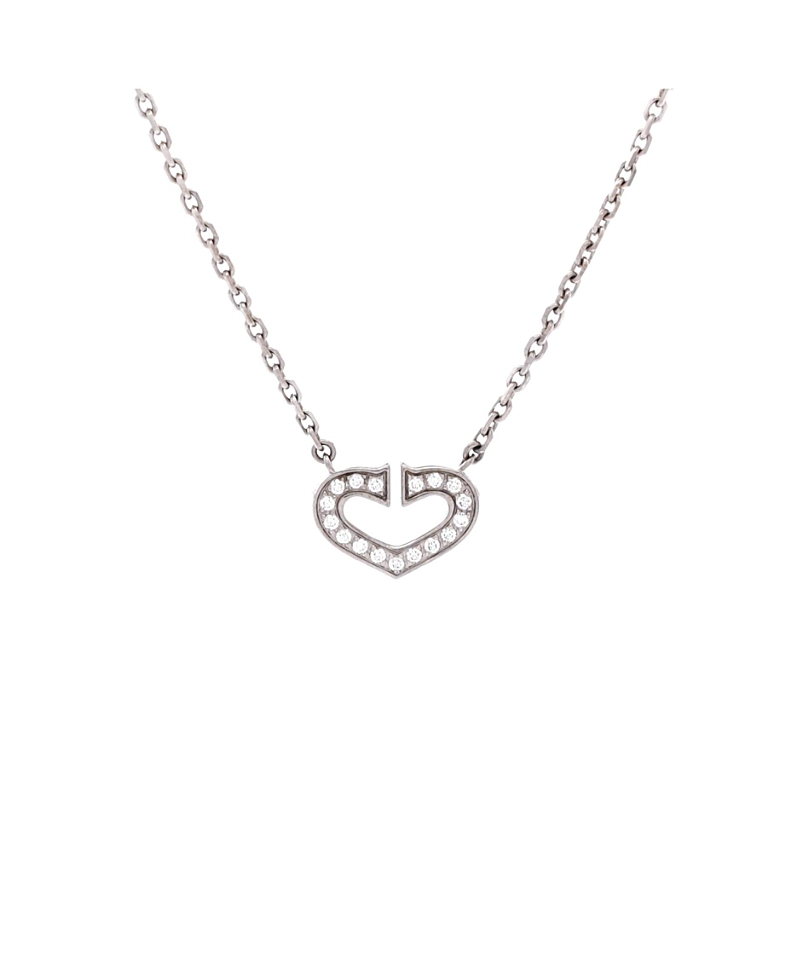 Pre-Owned Cartier C Heart de Cartier Pendant Necklace 18K White Gold with Pave Diamonds, 15.5