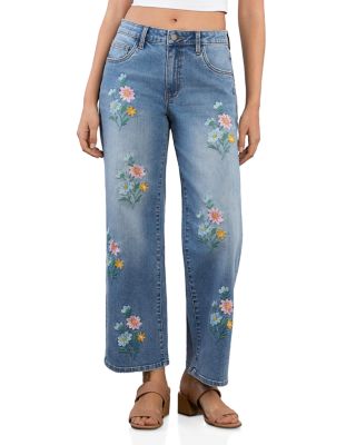Pretty Floral High Rise Relaxed Straight Leg Jeans