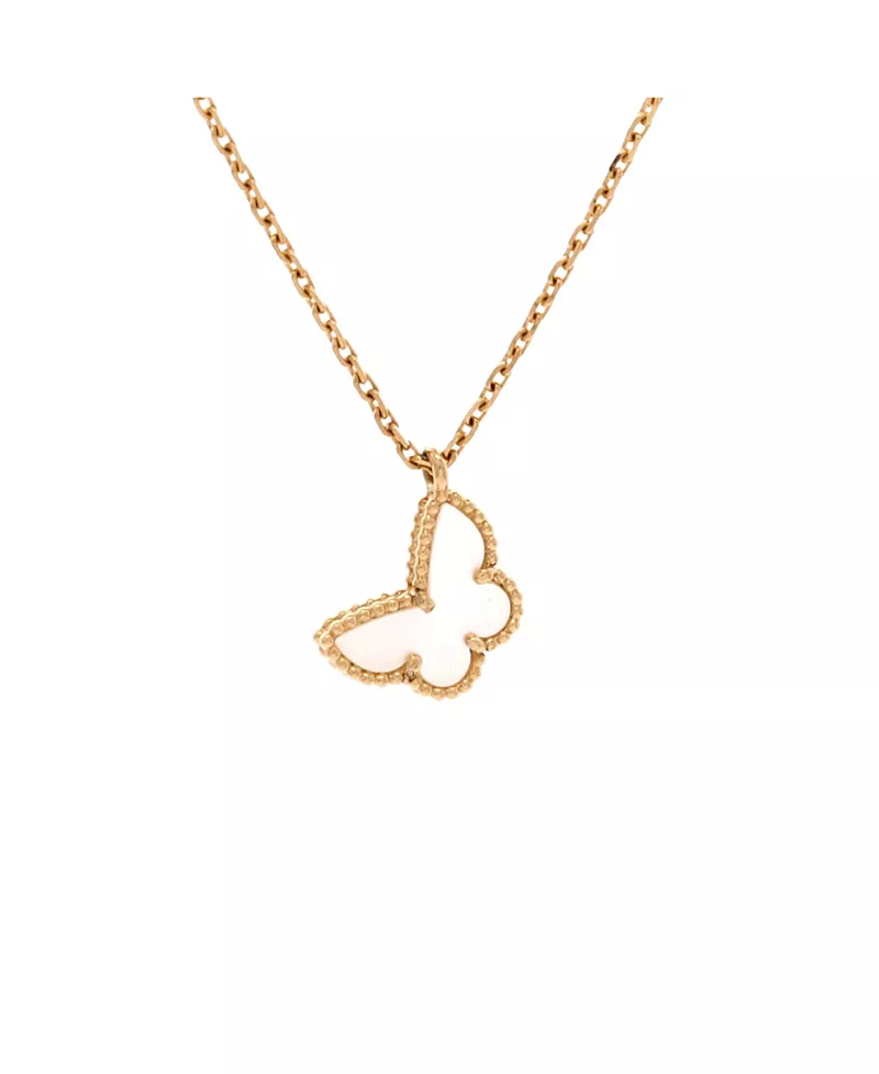 Pre-Owned Van Cleef & Arpels Sweet Alhambra Butterfly Pendant Necklace 18K Gold and Mother of Pearl, 15.75