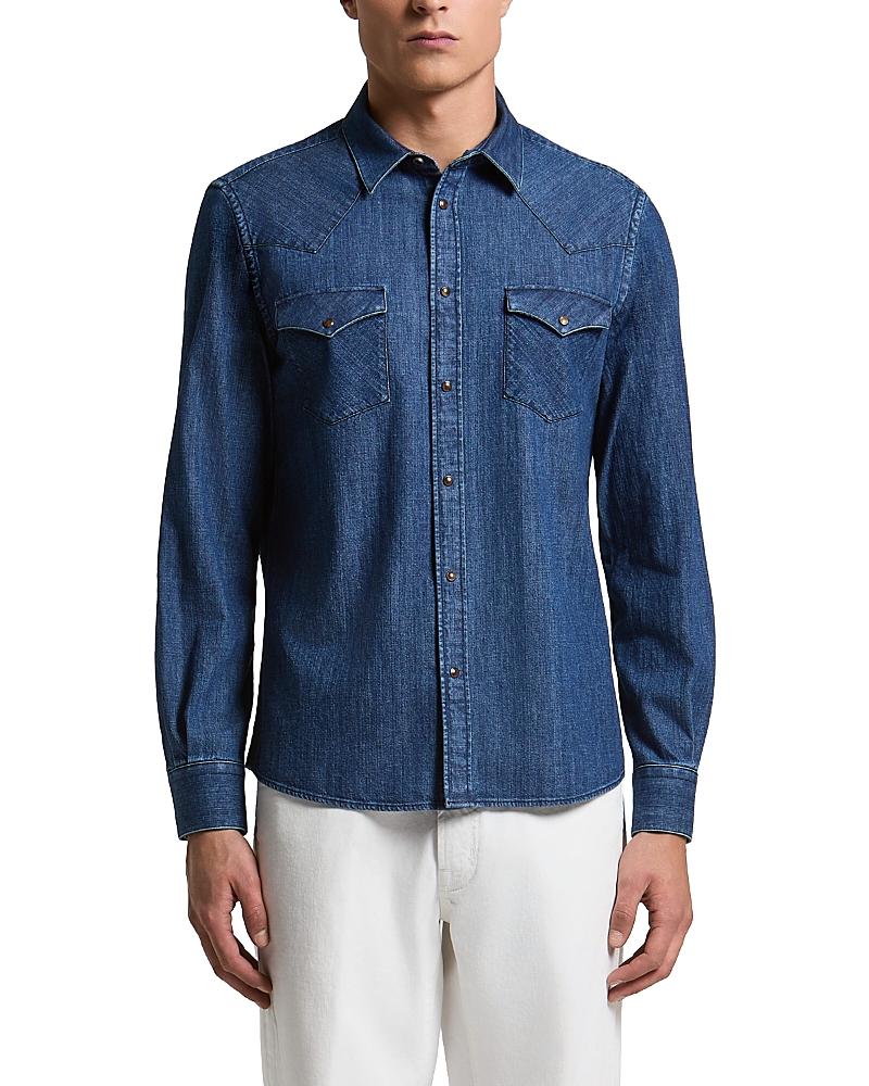 Peserico Cotton Denim Pocket Western Shirt