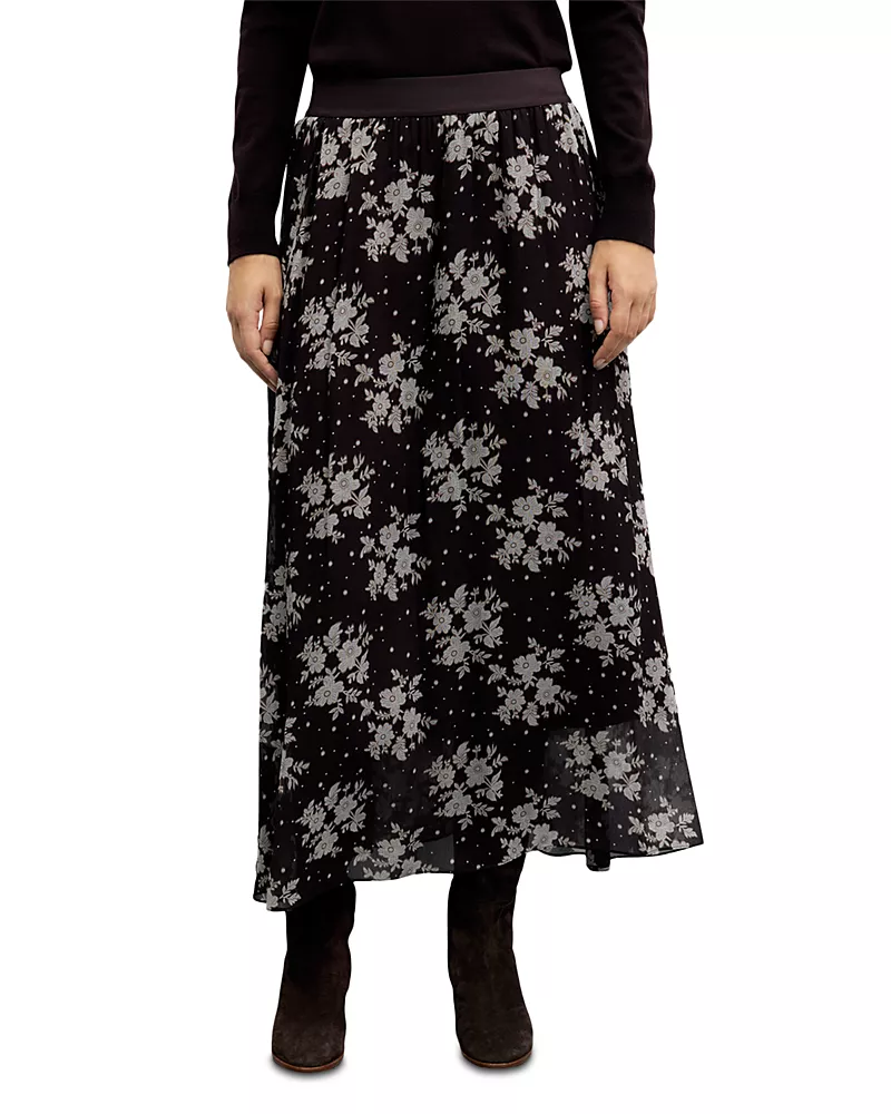 Gerard Darel Tessy Printed Pull On Midi Skirt
