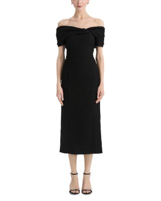 Off-the-Shoulder Slubby Tweed Dress