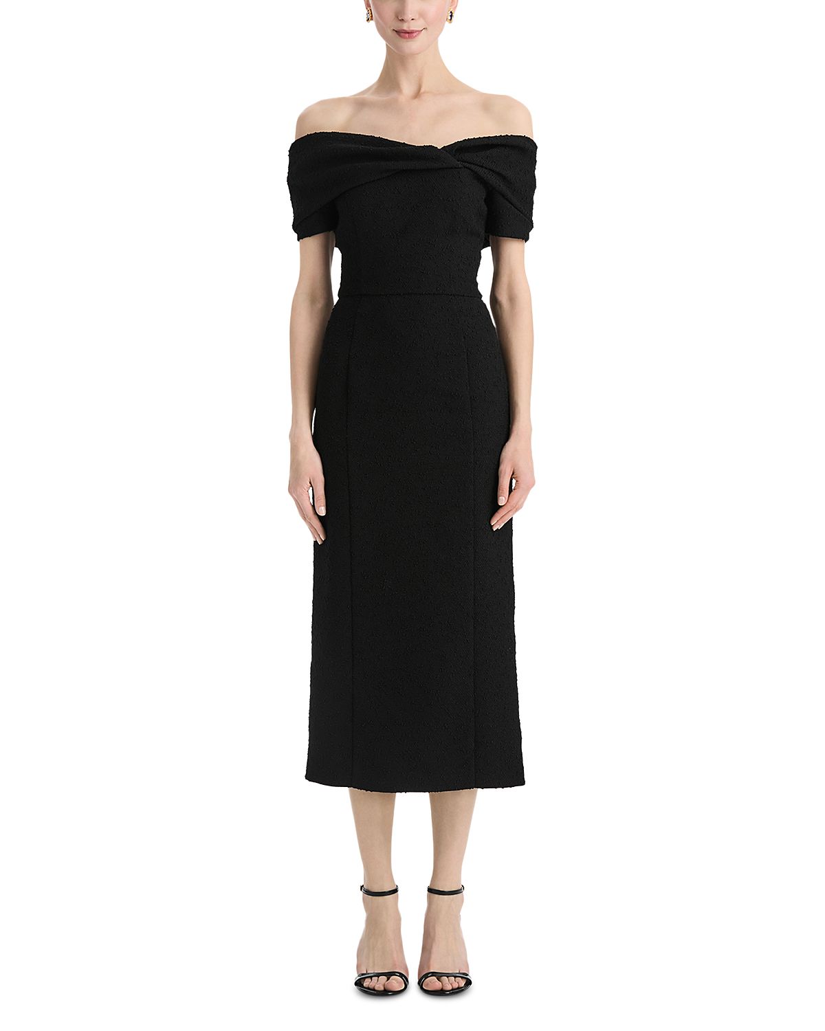 Oscar de la Renta Off-the-Shoulder Slubby Tweed Dress