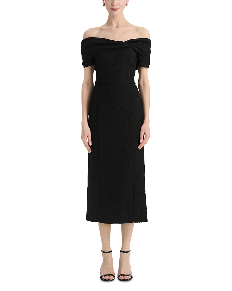 Oscar de la Renta Off-the-Shoulder Slubby Tweed Dress