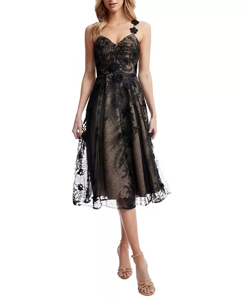 Maren Sweetheart Neck 3D Floral Lace Midi Dress