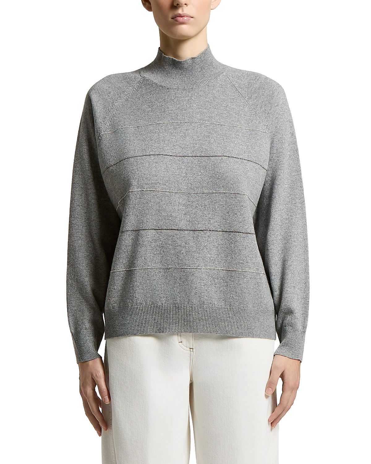 Peserico Knitted Wool Silk & Cashmere Mock Neck Sweater