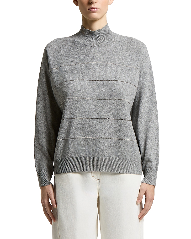 Peserico Knitted Wool Silk & Cashmere Mock Neck Sweater