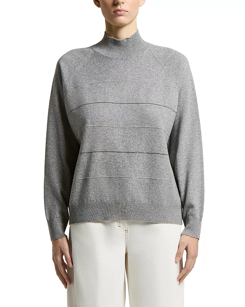 Peserico Knitted Wool Silk & Cashmere Mock Neck Sweater