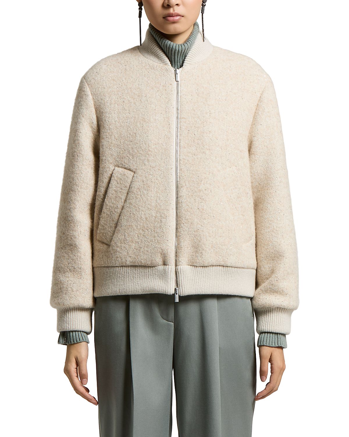 Peserico Wool & Alpaca Boucle Mirco Sequin Bomber Jacket