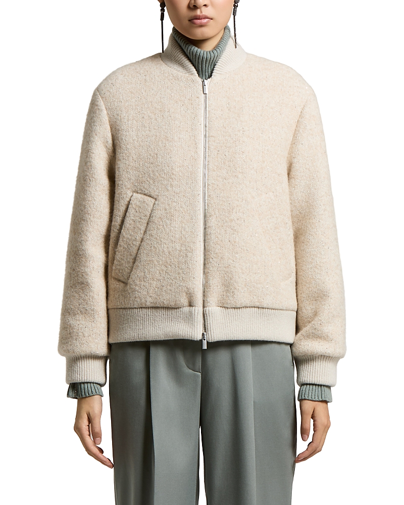 Peserico Wool & Alpaca Boucle Mirco Sequin Bomber Jacket