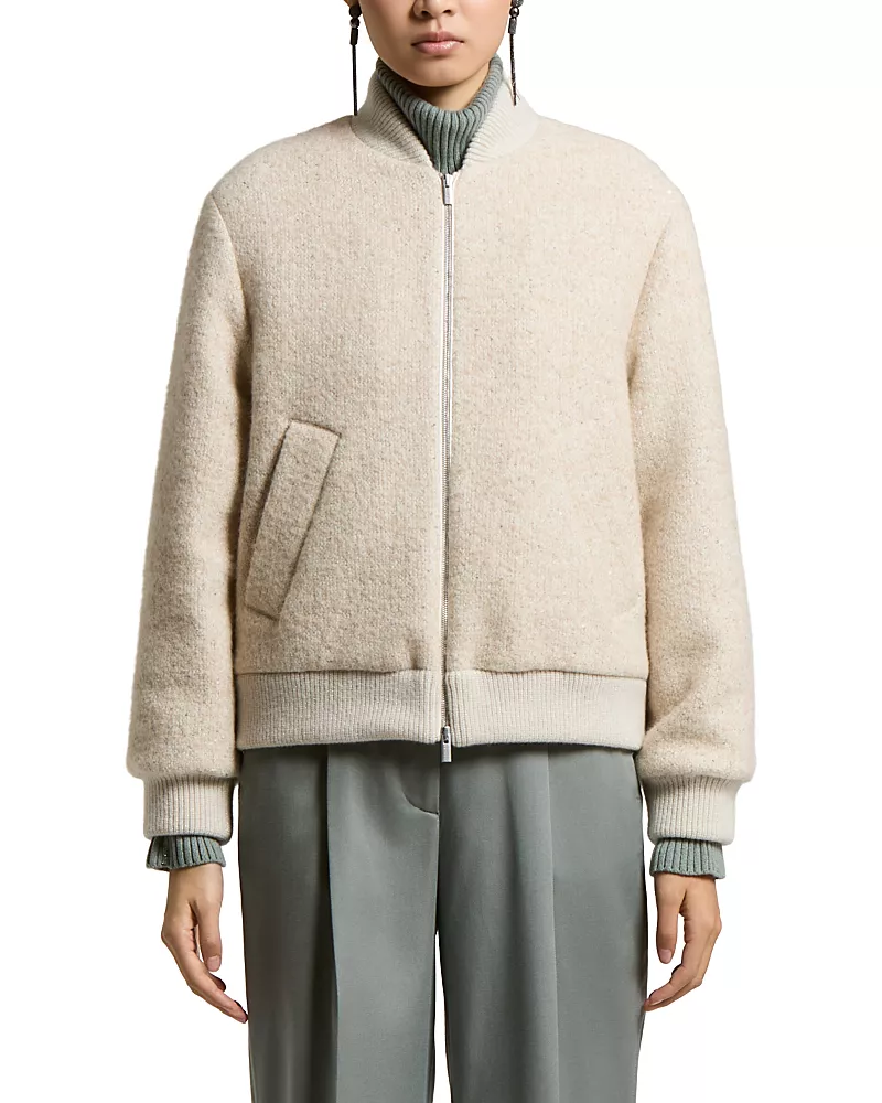 Peserico Wool & Alpaca Boucle Mirco Sequin Bomber Jacket