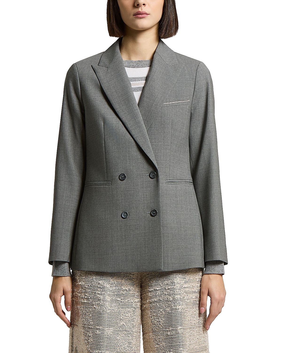 Peserico Tropical Bi Stretch Worsted Wool Woman Double Breasted Blazer Jacket