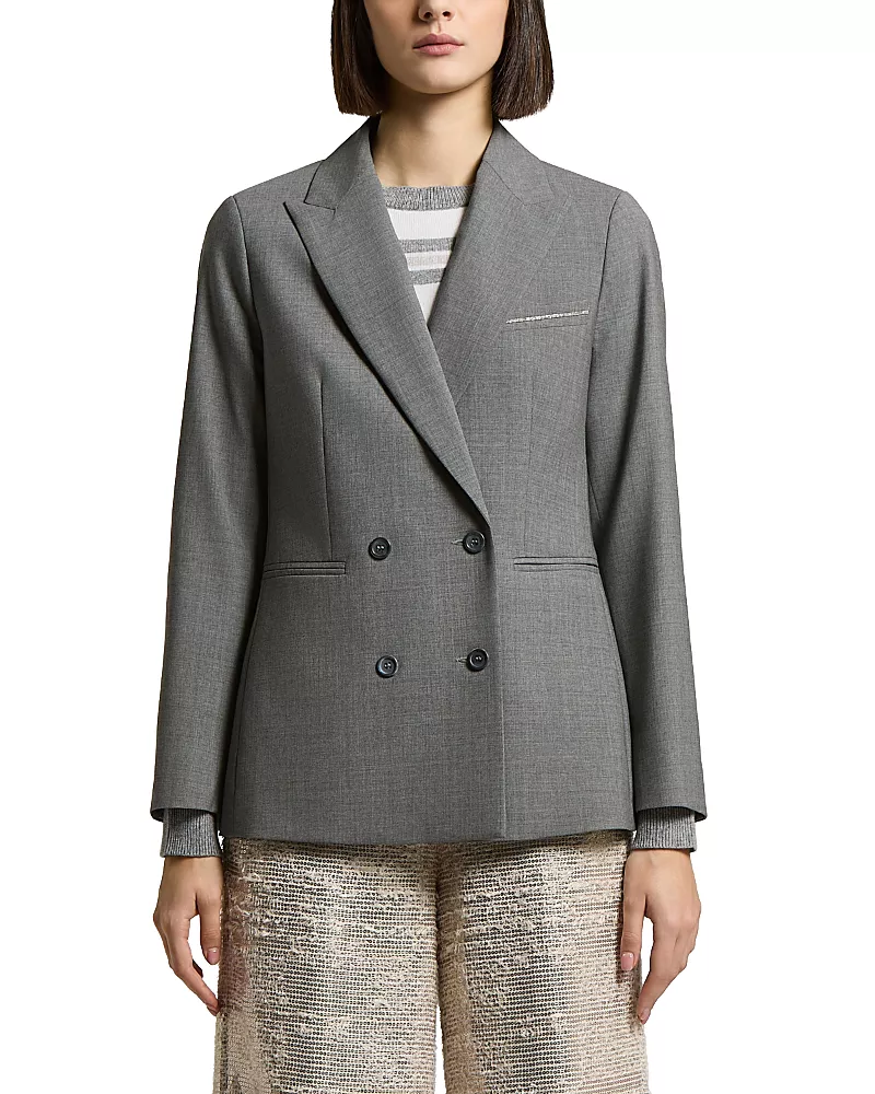 Peserico Tropical Bi Stretch Worsted Wool Woman Double Breasted Blazer Jacket